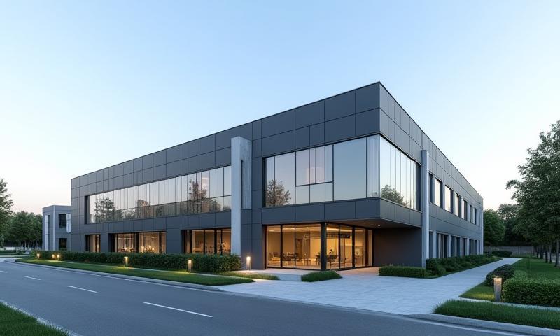 Exterior view of the modern Termoteh Inženiring building in Celje, Slovenia